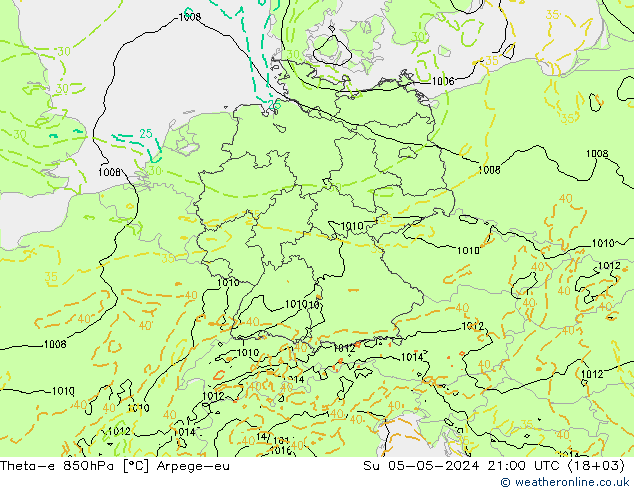 Theta-e 850hPa Arpege-eu dom 05.05.2024 21 UTC