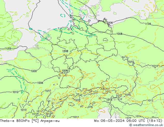 Theta-e 850hPa Arpege-eu Pzt 06.05.2024 06 UTC