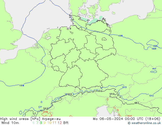 High wind areas Arpege-eu 星期一 06.05.2024 00 UTC