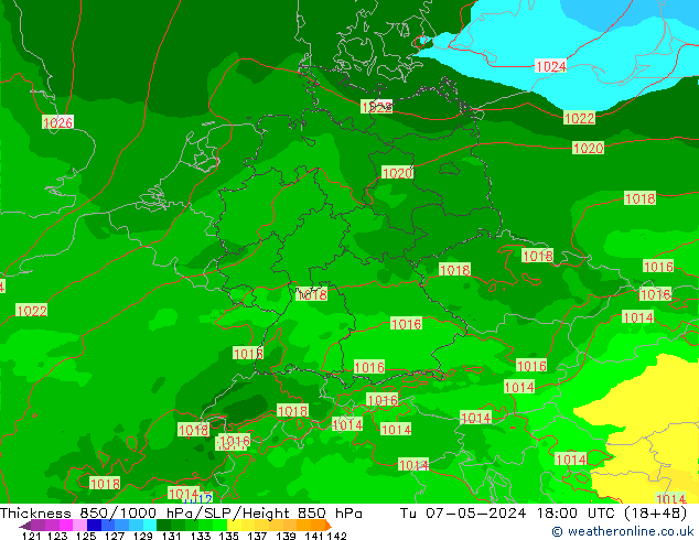 Thck 850-1000 hPa Arpege-eu Tu 07.05.2024 18 UTC