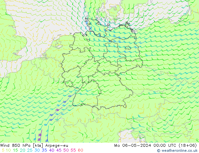 Wind 850 hPa Arpege-eu Mo 06.05.2024 00 UTC