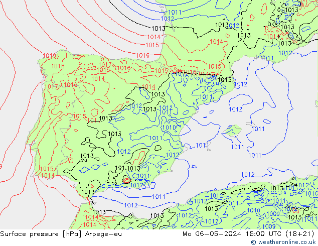 Surface pressure Arpege-eu Mo 06.05.2024 15 UTC