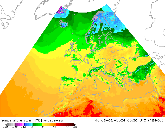 mapa temperatury (2m) Arpege-eu pon. 06.05.2024 00 UTC