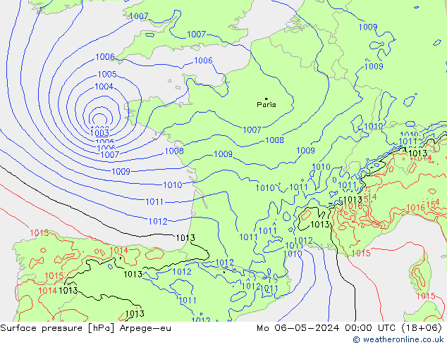 Pressione al suolo Arpege-eu lun 06.05.2024 00 UTC