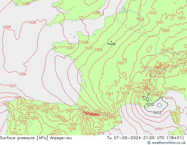 ciśnienie Arpege-eu wto. 07.05.2024 21 UTC
