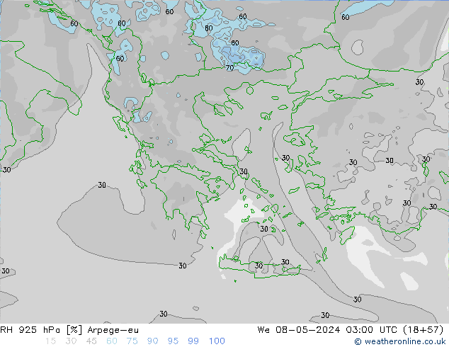 RH 925 hPa Arpege-eu Qua 08.05.2024 03 UTC