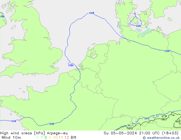 High wind areas Arpege-eu Вс 05.05.2024 21 UTC
