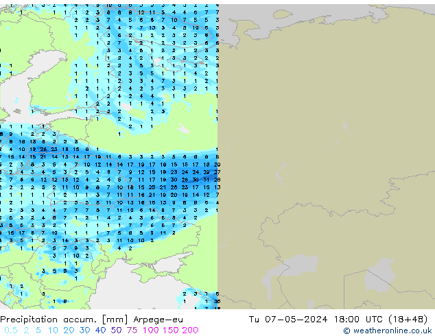 Precipitation accum. Arpege-eu Ter 07.05.2024 18 UTC