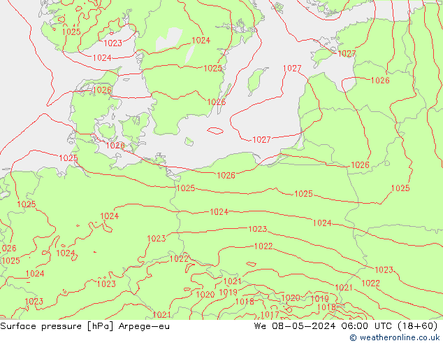 Surface pressure Arpege-eu We 08.05.2024 06 UTC