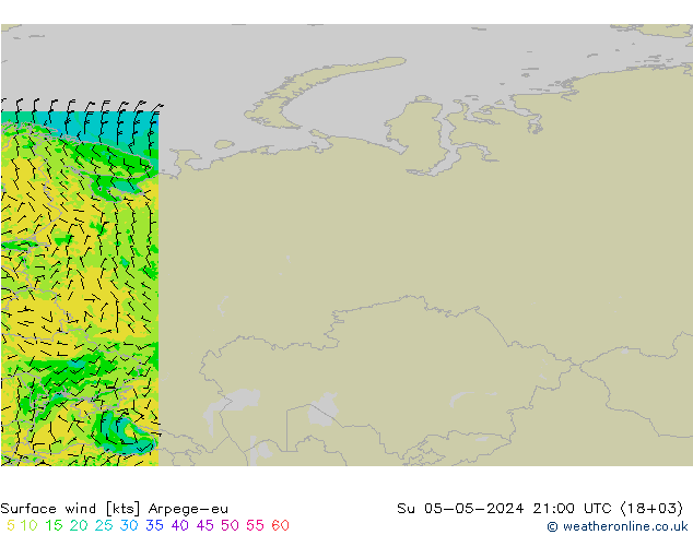 Surface wind Arpege-eu Su 05.05.2024 21 UTC