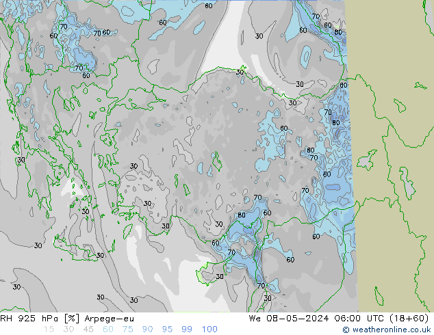 RH 925 hPa Arpege-eu We 08.05.2024 06 UTC