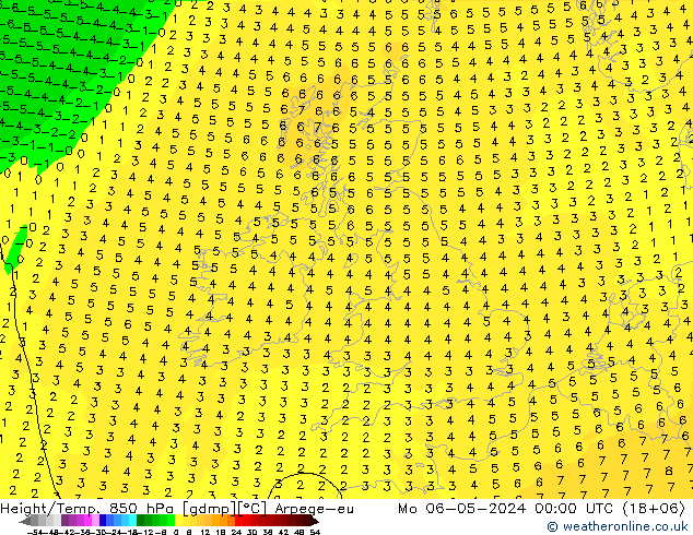 Height/Temp. 850 hPa Arpege-eu Mo 06.05.2024 00 UTC