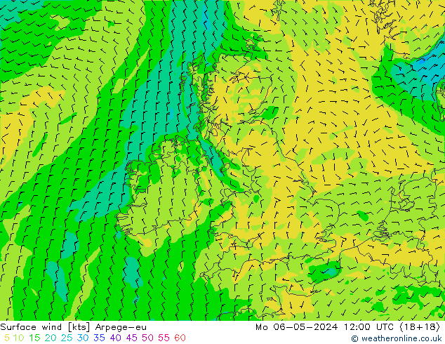 Surface wind Arpege-eu Mo 06.05.2024 12 UTC
