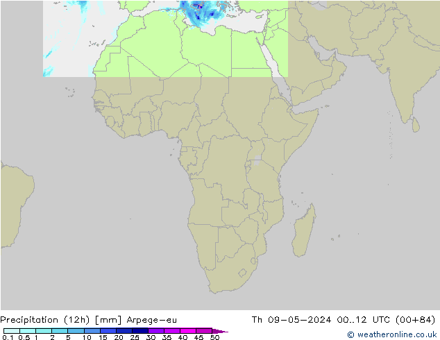 Precipitação (12h) Arpege-eu Qui 09.05.2024 12 UTC
