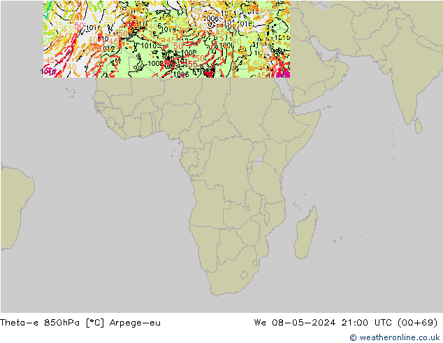 Theta-e 850hPa Arpege-eu mer 08.05.2024 21 UTC