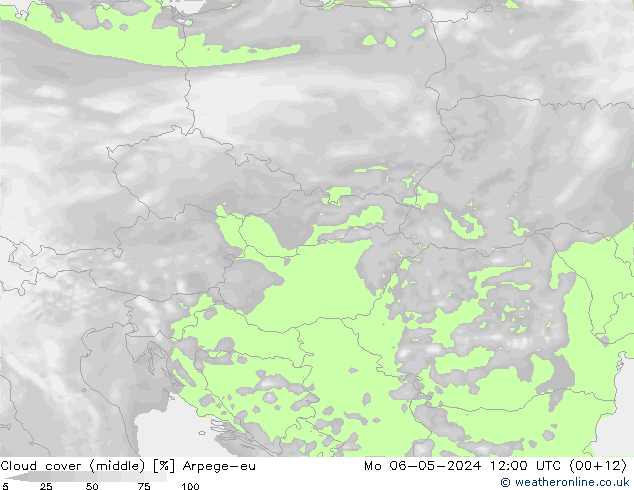 Cloud cover (middle) Arpege-eu Mo 06.05.2024 12 UTC