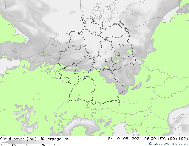 Bewolking (Laag) Arpege-eu vr 10.05.2024 06 UTC