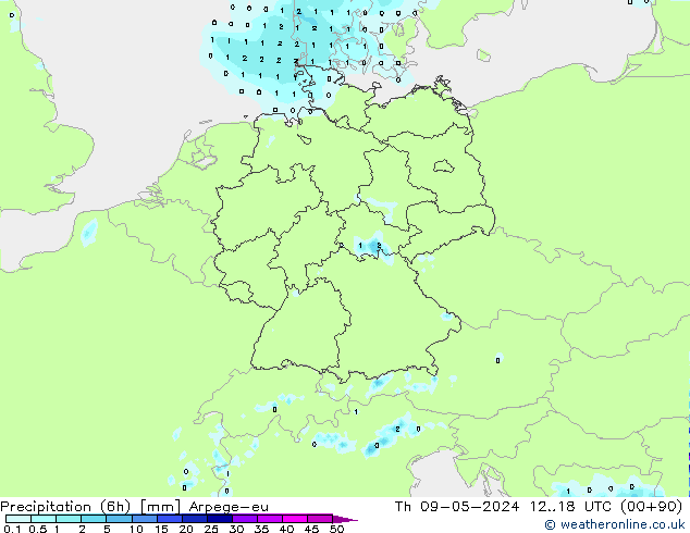 Precipitation (6h) Arpege-eu Th 09.05.2024 18 UTC
