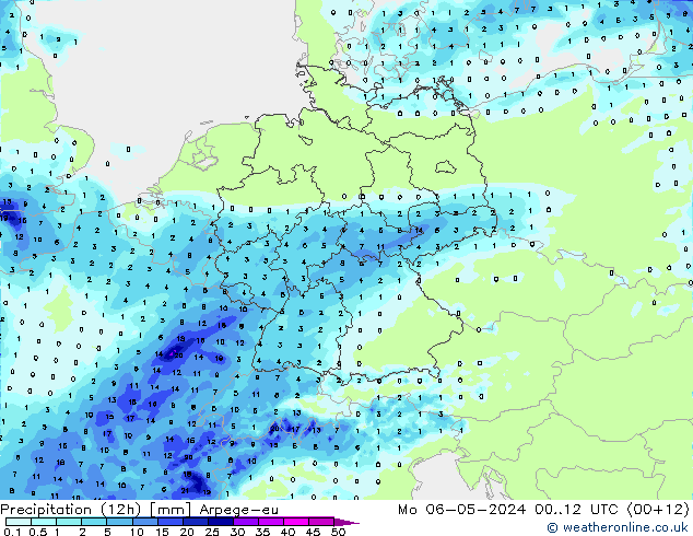 Precipitation (12h) Arpege-eu Mo 06.05.2024 12 UTC