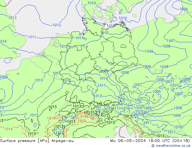 Surface pressure Arpege-eu Mo 06.05.2024 18 UTC