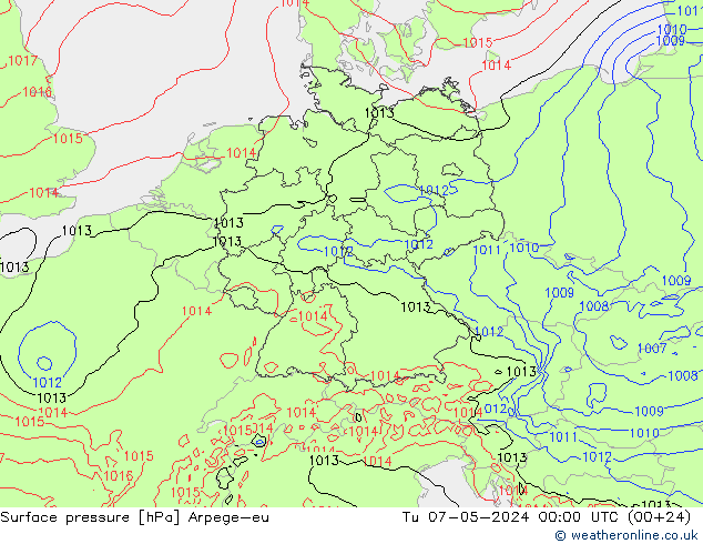 地面气压 Arpege-eu 星期二 07.05.2024 00 UTC