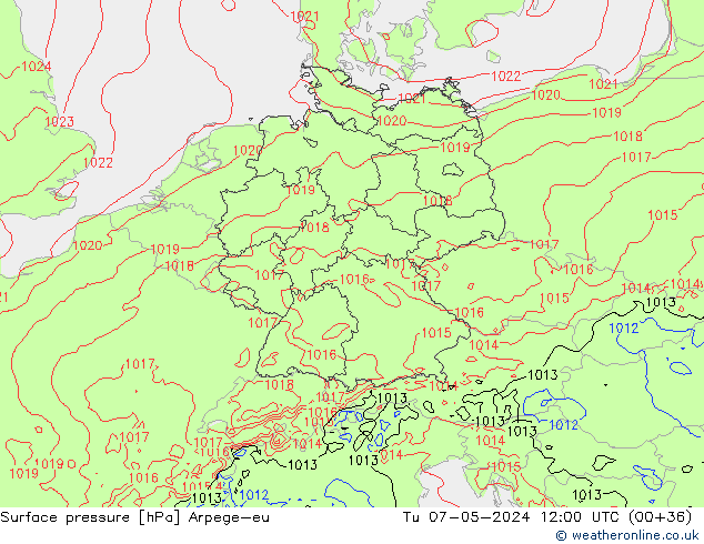 pressão do solo Arpege-eu Ter 07.05.2024 12 UTC