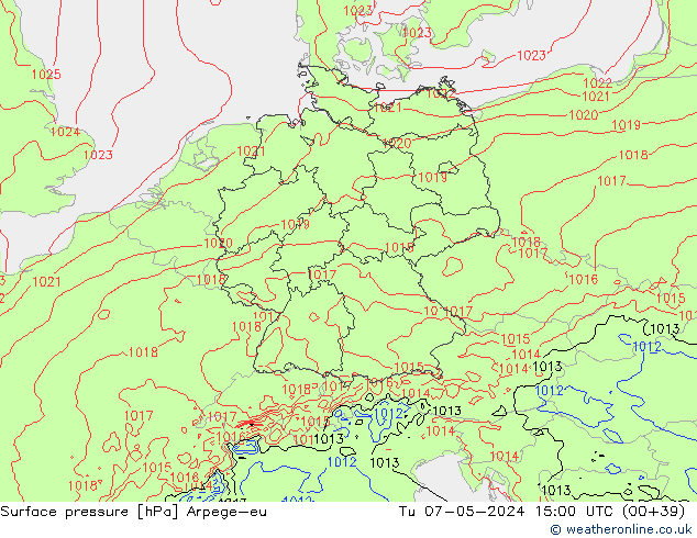 Surface pressure Arpege-eu Tu 07.05.2024 15 UTC