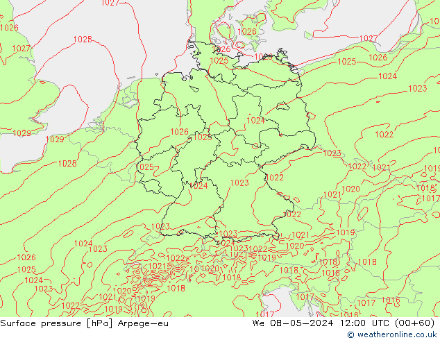 Surface pressure Arpege-eu We 08.05.2024 12 UTC