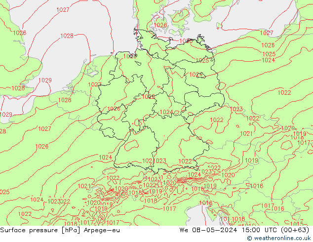 Surface pressure Arpege-eu We 08.05.2024 15 UTC