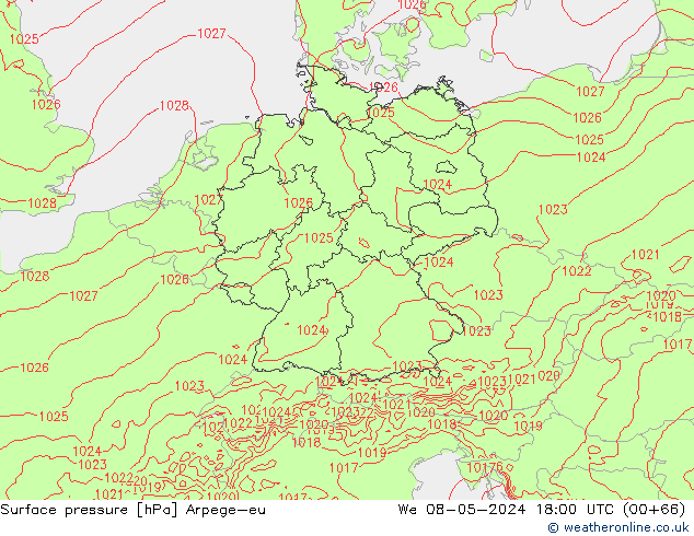 Atmosférický tlak Arpege-eu St 08.05.2024 18 UTC