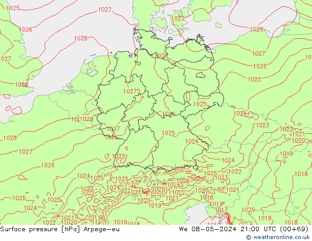 Bodendruck Arpege-eu Mi 08.05.2024 21 UTC