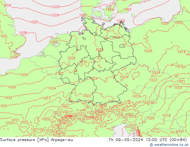 Atmosférický tlak Arpege-eu Čt 09.05.2024 12 UTC