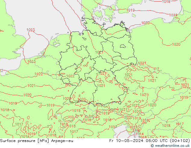 Atmosférický tlak Arpege-eu Pá 10.05.2024 06 UTC