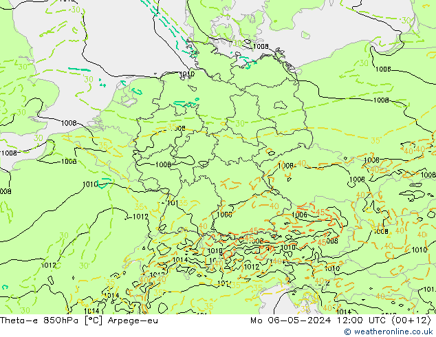 Theta-e 850hPa Arpege-eu ma 06.05.2024 12 UTC