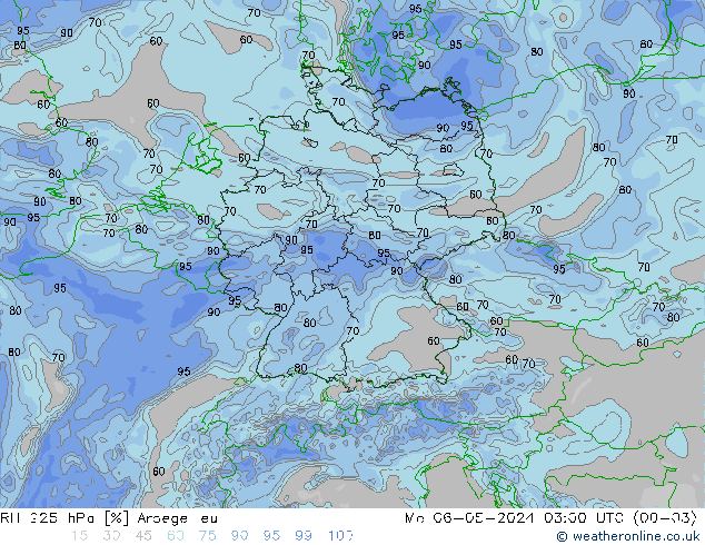 Humidité rel. 925 hPa Arpege-eu lun 06.05.2024 03 UTC