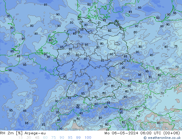 Humedad rel. 2m Arpege-eu lun 06.05.2024 06 UTC