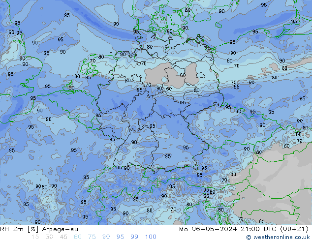Humidité rel. 2m Arpege-eu lun 06.05.2024 21 UTC