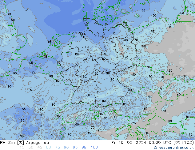 Humidité rel. 2m Arpege-eu ven 10.05.2024 06 UTC
