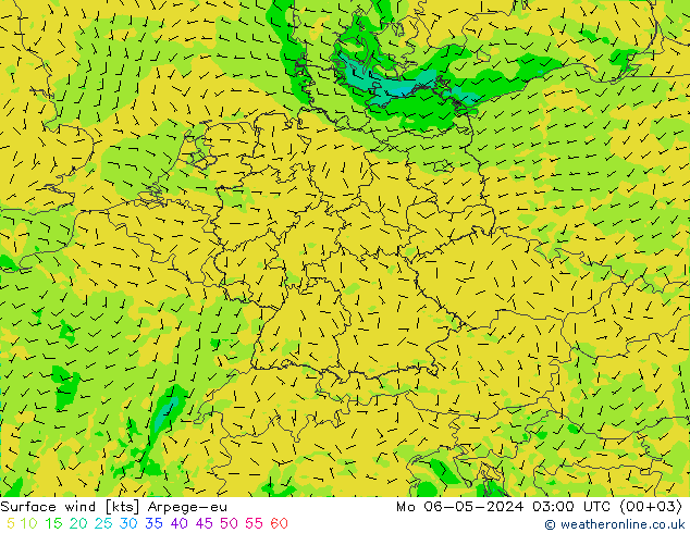 ветер 10 m Arpege-eu пн 06.05.2024 03 UTC