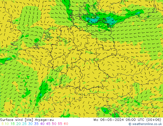 Surface wind Arpege-eu Mo 06.05.2024 06 UTC