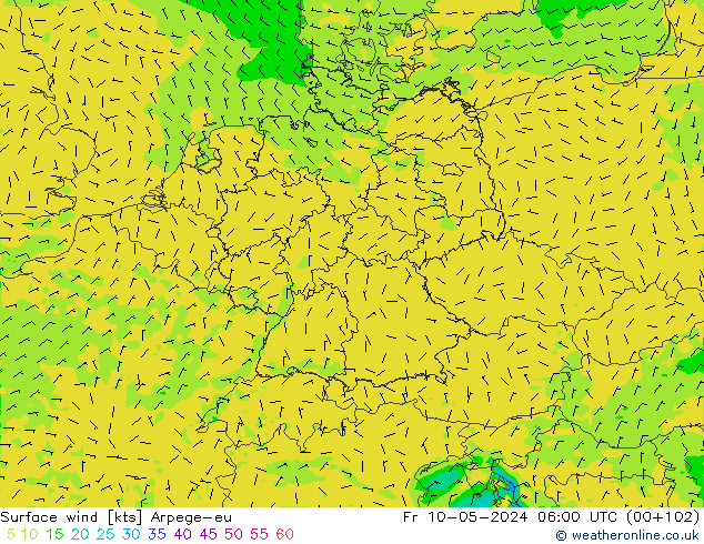 Wind 10 m Arpege-eu vr 10.05.2024 06 UTC