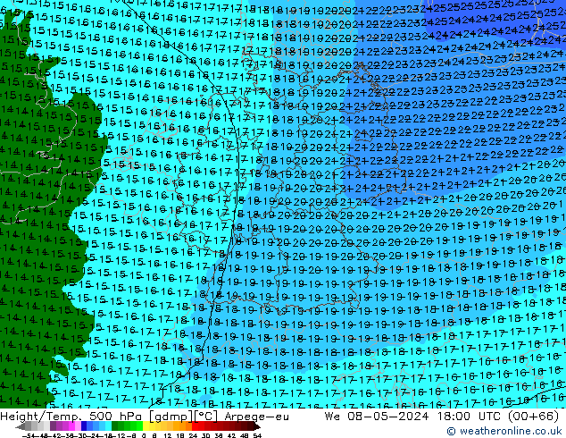 Géop./Temp. 500 hPa Arpege-eu mer 08.05.2024 18 UTC