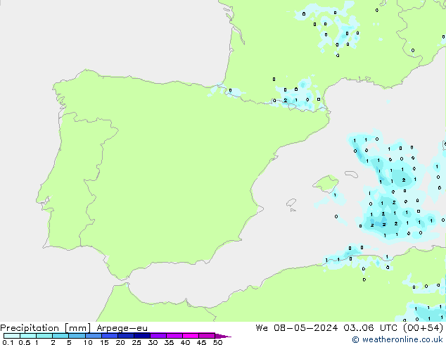 precipitação Arpege-eu Qua 08.05.2024 06 UTC