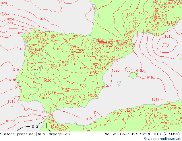 Surface pressure Arpege-eu We 08.05.2024 06 UTC