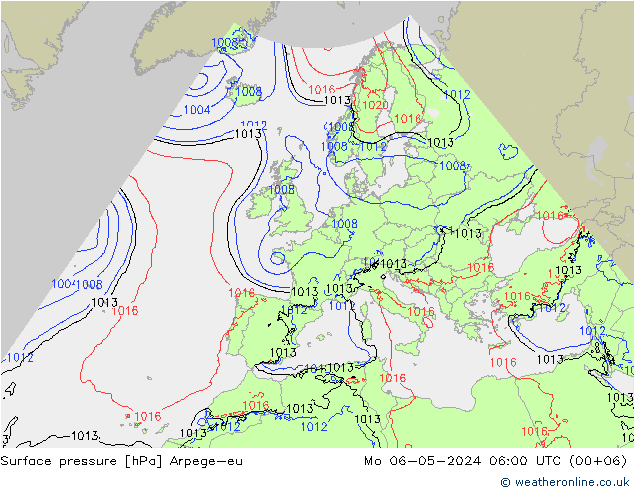 Surface pressure Arpege-eu Mo 06.05.2024 06 UTC