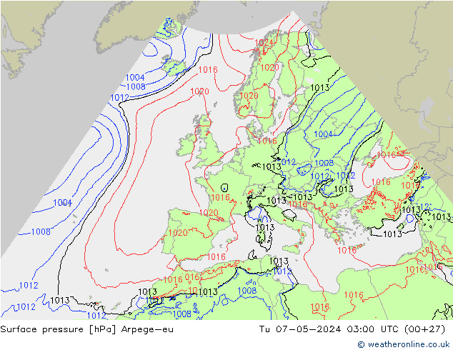 Pressione al suolo Arpege-eu mar 07.05.2024 03 UTC