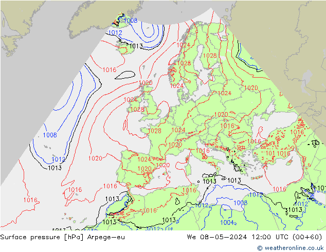 Presión superficial Arpege-eu mié 08.05.2024 12 UTC