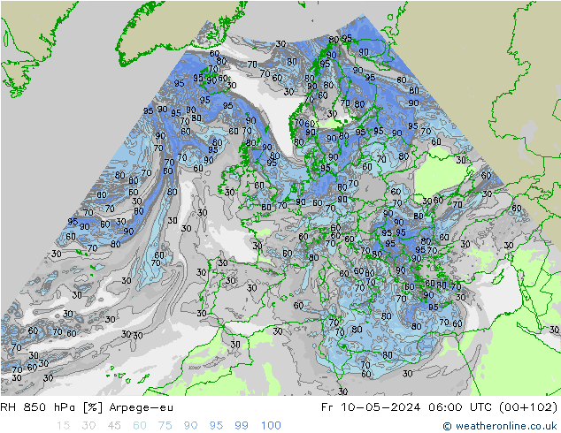 RH 850 hPa Arpege-eu Fr 10.05.2024 06 UTC