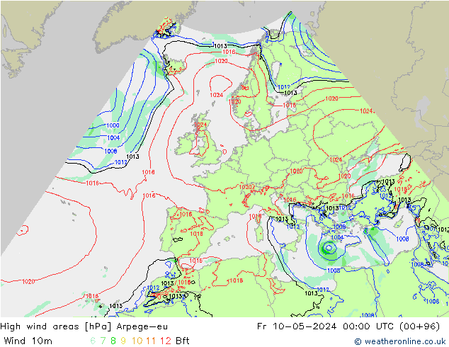 High wind areas Arpege-eu  10.05.2024 00 UTC