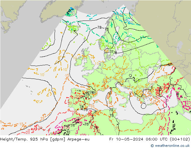 Height/Temp. 925 hPa Arpege-eu Sex 10.05.2024 06 UTC